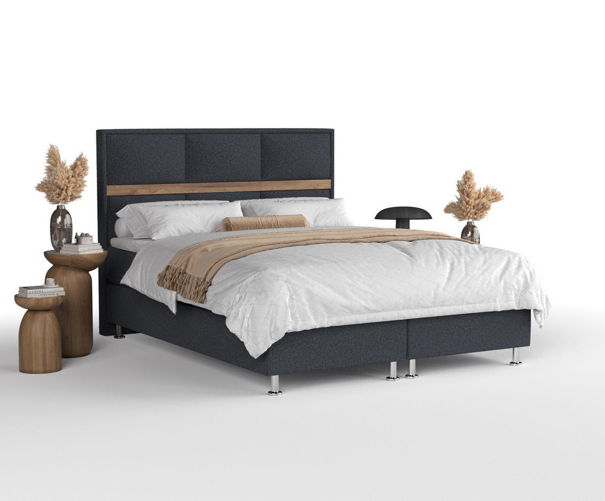 BOXSPRINGBETT Soto Schwarz 180/200 cm mit Latex-Topper - Silberfarben/Schwarz, Holz/Holzwerkstoff (180/200cm) - Maison de Reve