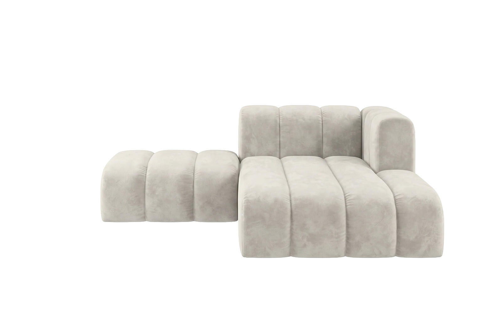 CHAISELONGUE Modulare Mit Hocker, Velvet-Stoff Riviera, Ecru, Rechts, GRAND - Creme, Holz (204/179cm) - Kaiser Möbel