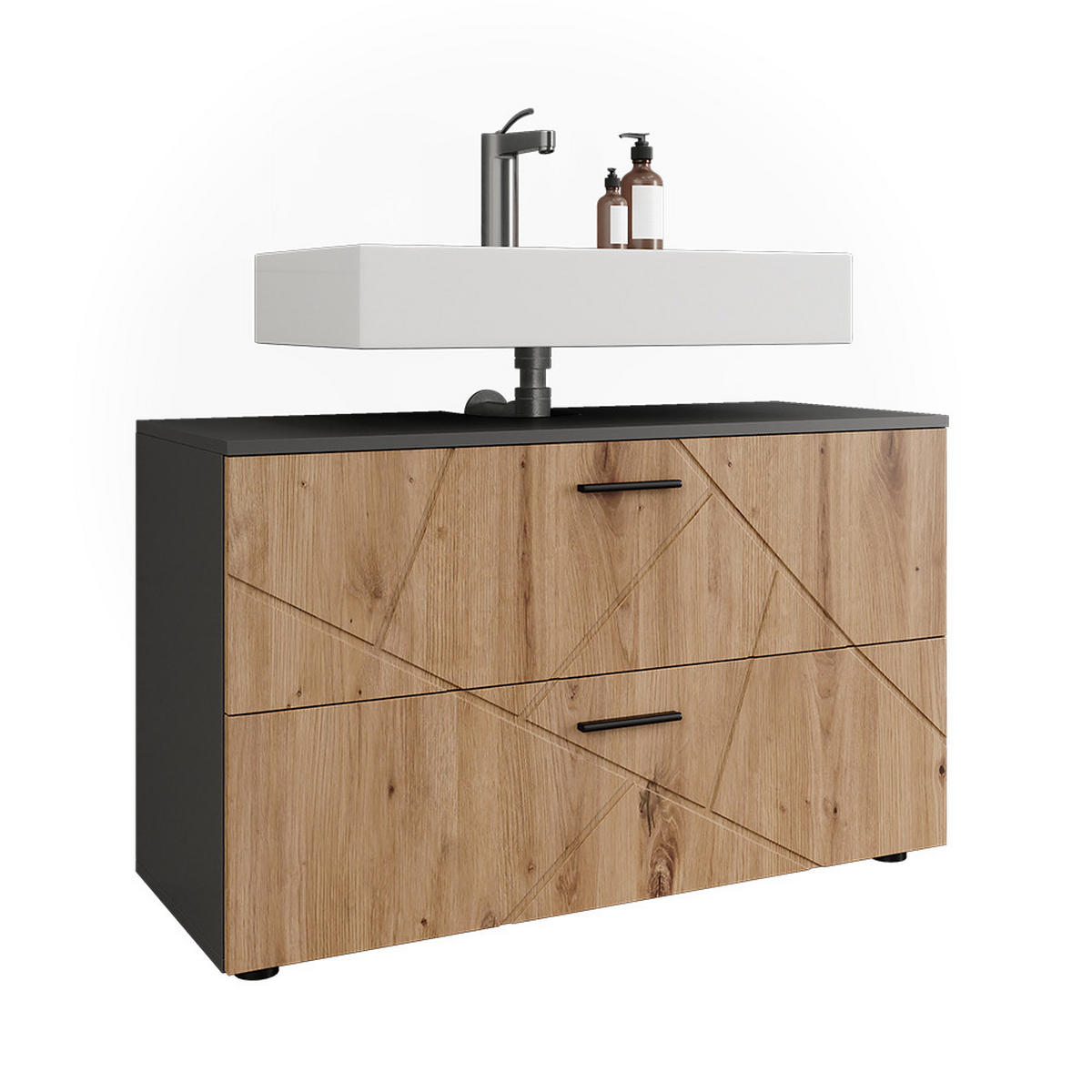 WASCHBECKENUNTERSCHRANK Irma Anthrazit/Goldkraft Eiche 100.1 x 60.6 cm mit 2 Schubladen - Anthrazit/Eiche Artisan, Holzwerkstoff (100.1/60.6/41cm) - Vicco
