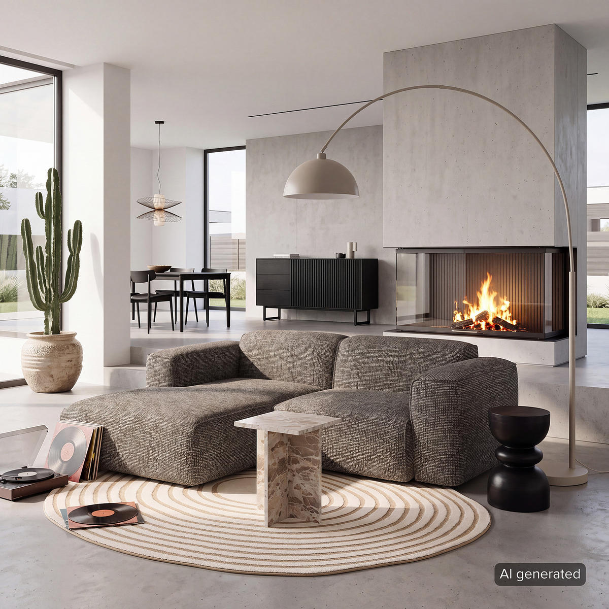 ECKSOFA mit XL-Longchair - Schwarz/Grau, Kunststoff/Textil (260/171cm) - home24
