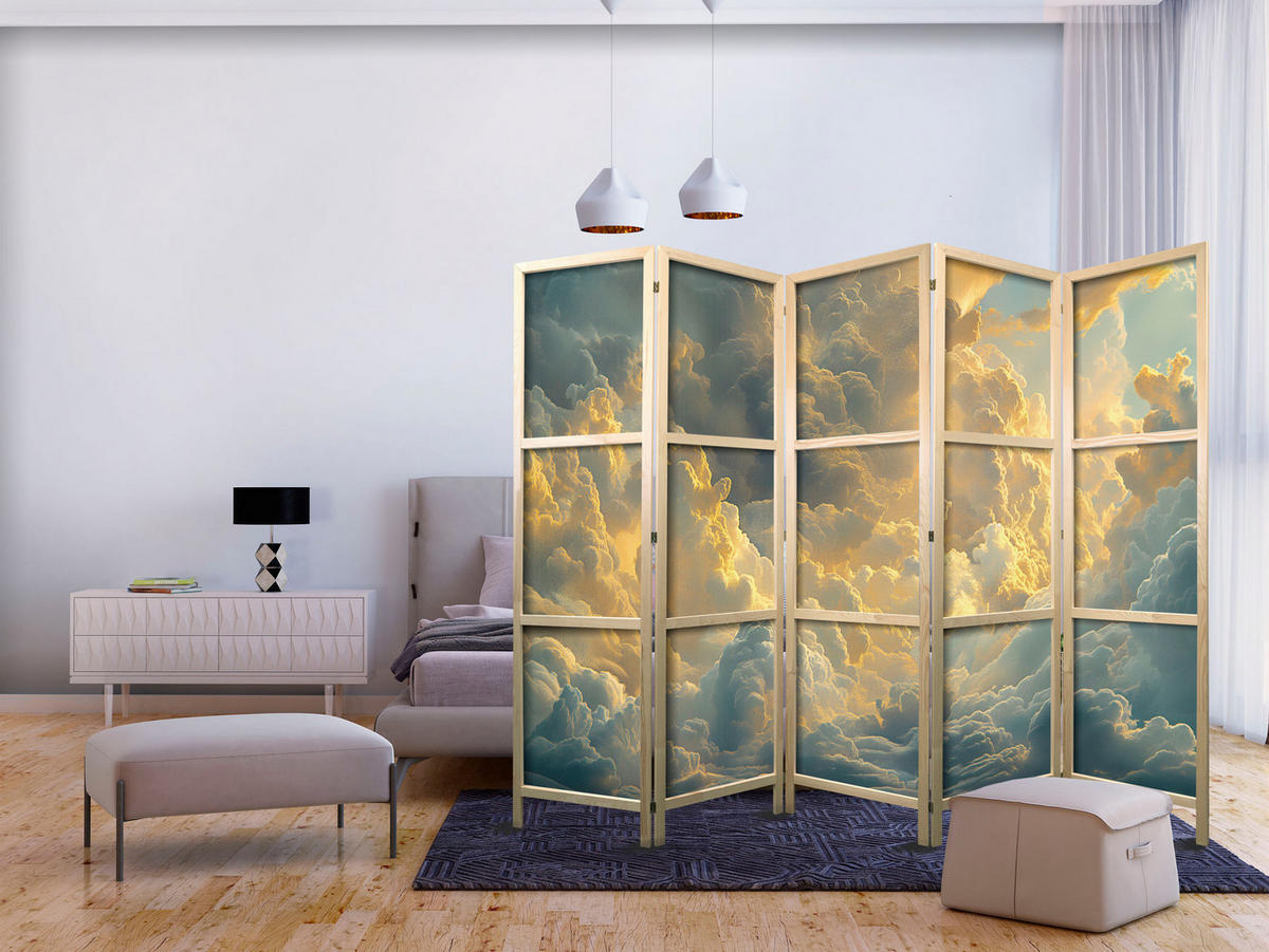 PARAVENT Japanischer 5-tlg 225x172 cm Himmel Wolken 3D - Gelb, Holz/Textil (225/172/3cm) - Muralo