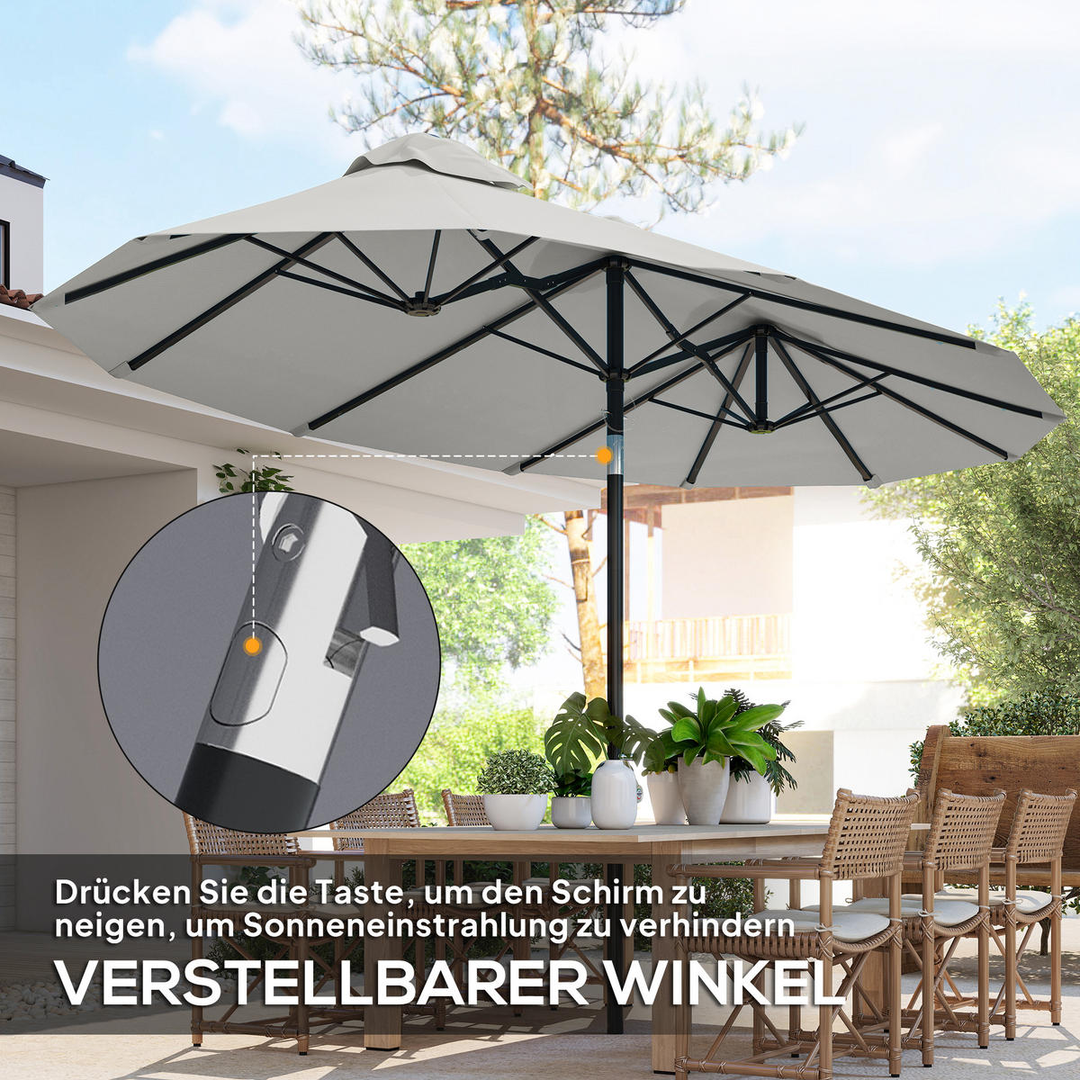 DOPPELSONNENSCHIRM mit Handkurbel Weiß 295/152/222 cm - Creme, Metall (152/295cm) - Outsunny