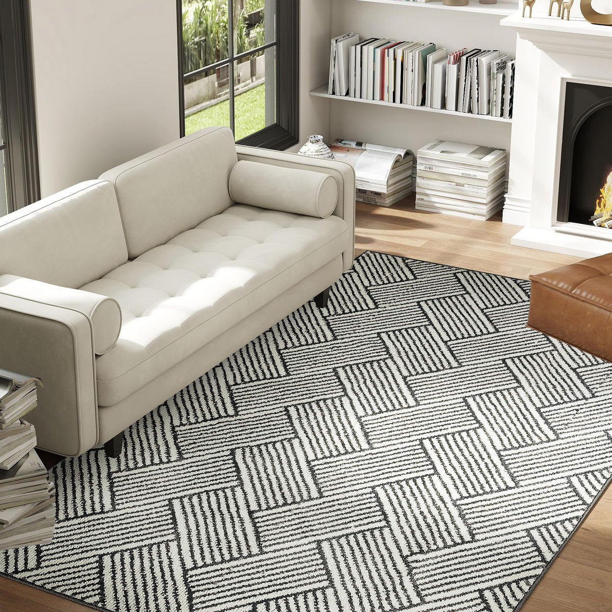 TEPPICH DE-14298 geometrisches Muster, maschinenwaschbar Grau - Hellgrau, Kunststoff (140/200cm) - ComfortXL