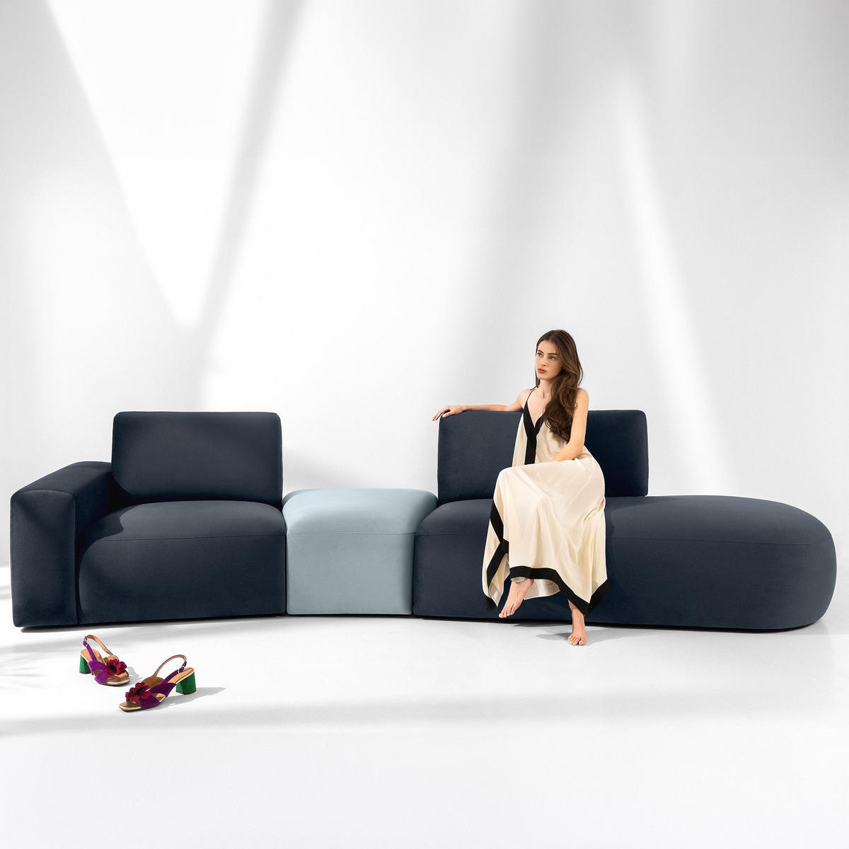 4-SITZER ECKSOFA ZUCCO Velour rechts, Marineblau - Blau, Textil (350/84/105cm) - KONSIMO®