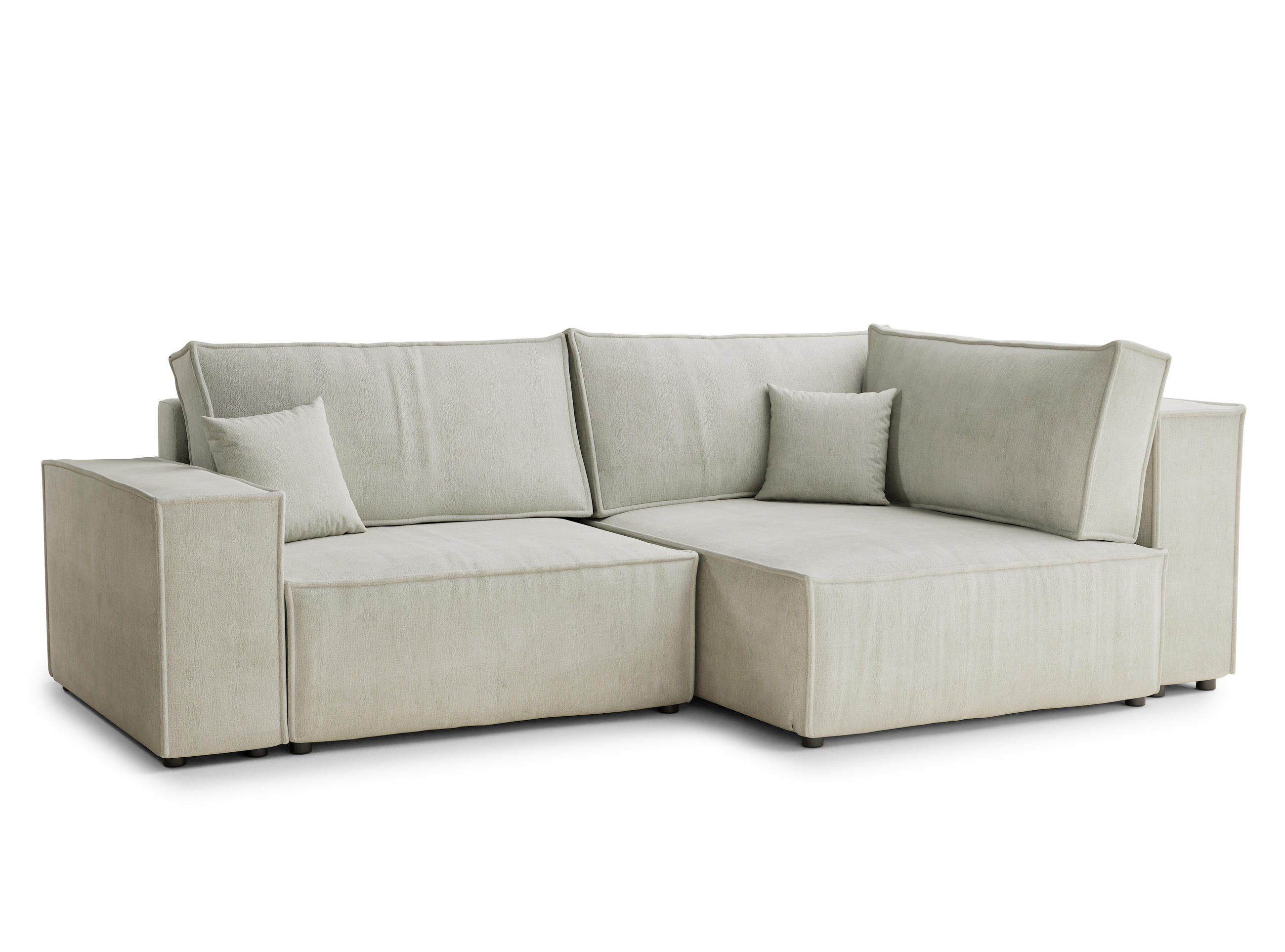ECKSOFA MIT SCHLAFFUNKTION Tonga Creme Webstoff - Creme/Schwarz, Holz/Holzwerkstoff (255/105cm) - Maison de Reve