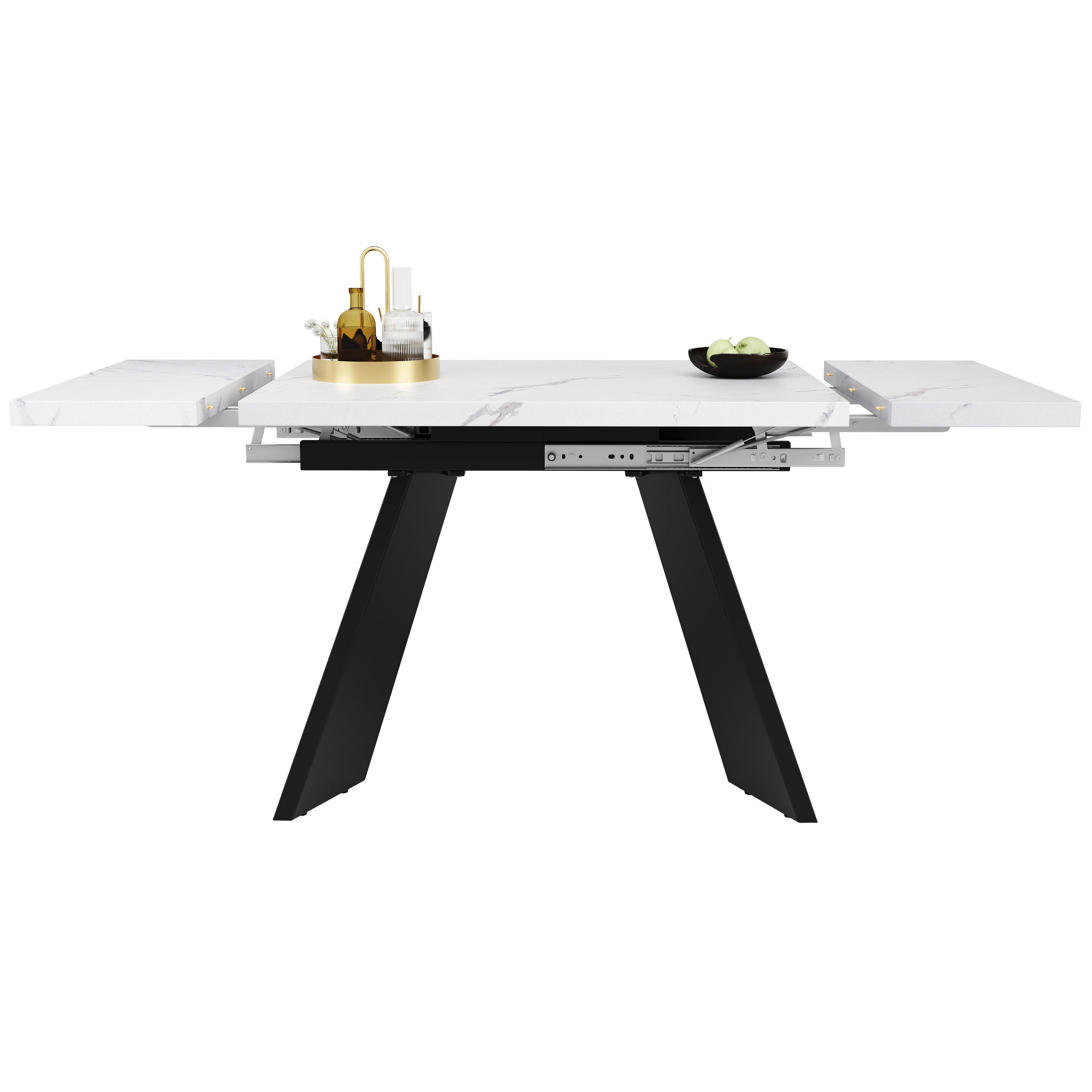ESSTISCH ausziehbar, MDF in Marmoroptik mit Metallgestell, 99-159/74/77 cm, Weiß/Schwarz - Weiß, Holzwerkstoff (159/74/77cm) - Redom