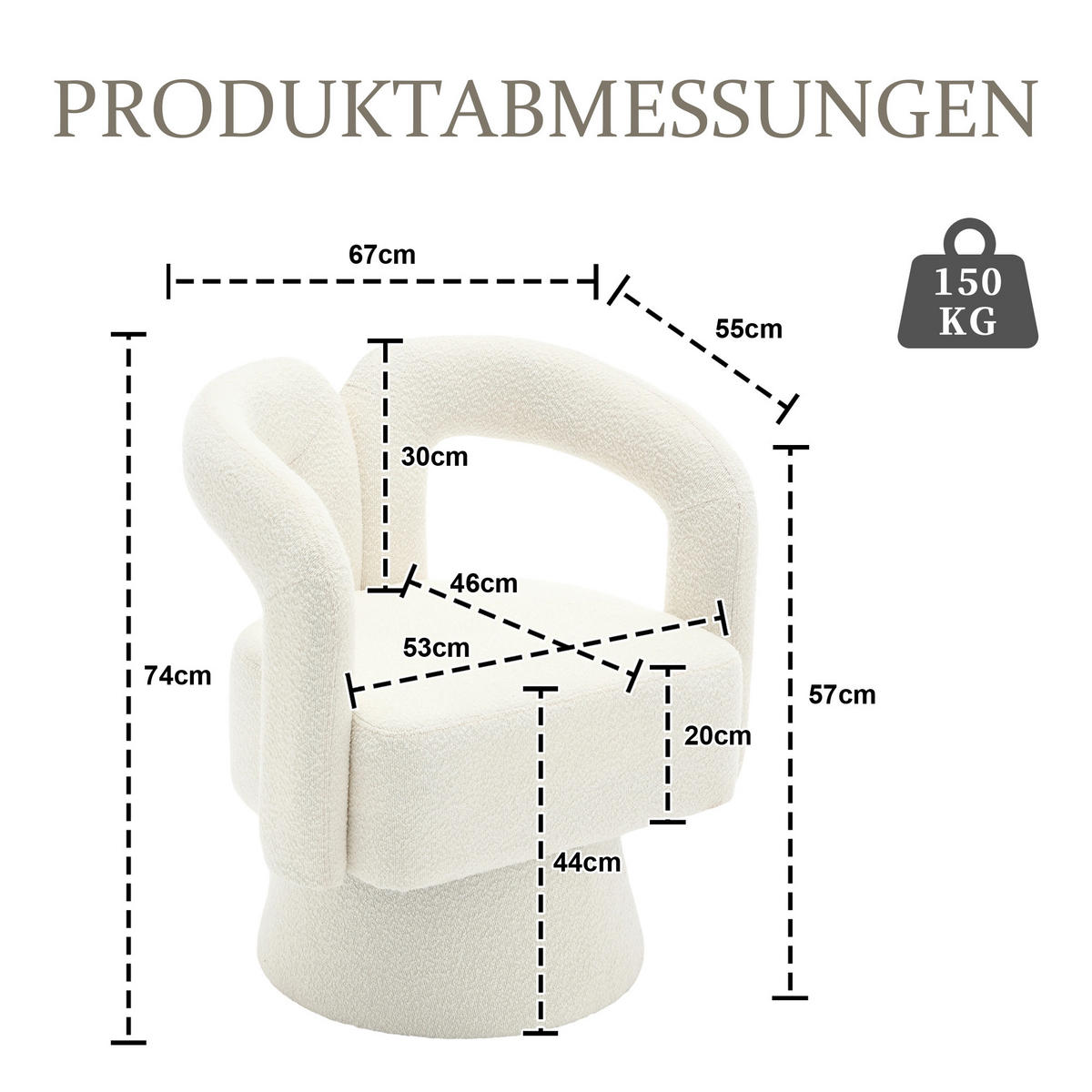 SESSEL Bouclé Beige drehbar - Beige, Holzwerkstoff/Textil (67/74/54cm) - WISHDOR