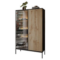 HOHE Vitrine ECLIPSE WTSZ104 mit Beleuchtung,Schwarz Eiche Wotan - Eiche Wotan, Holzwerkstoff (104/166/39cm) - Lookway