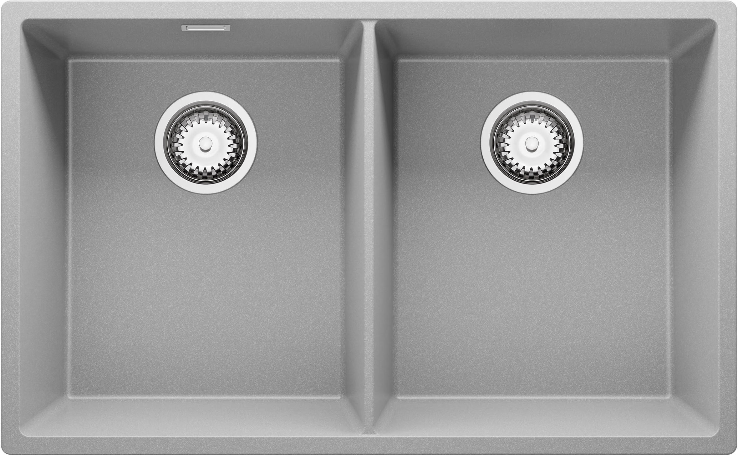 UNTERBAUSPÜLE GRANIT London Twin, 2-er set Grau 76/47 cm 2 Becken + Ablauf-Set ab 80er Unterschrank - Chromfarben/Grau, Kunststoff (76/20/47cm) - Primagran