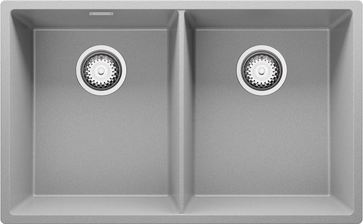 UNTERBAUSPÜLE GRANIT London Twin, 2-er set Grau 76/47 cm 2 Becken + Ablauf-Set ab 80er Unterschrank - Chromfarben/Grau, Kunststoff (76/20/47cm) - Primagran