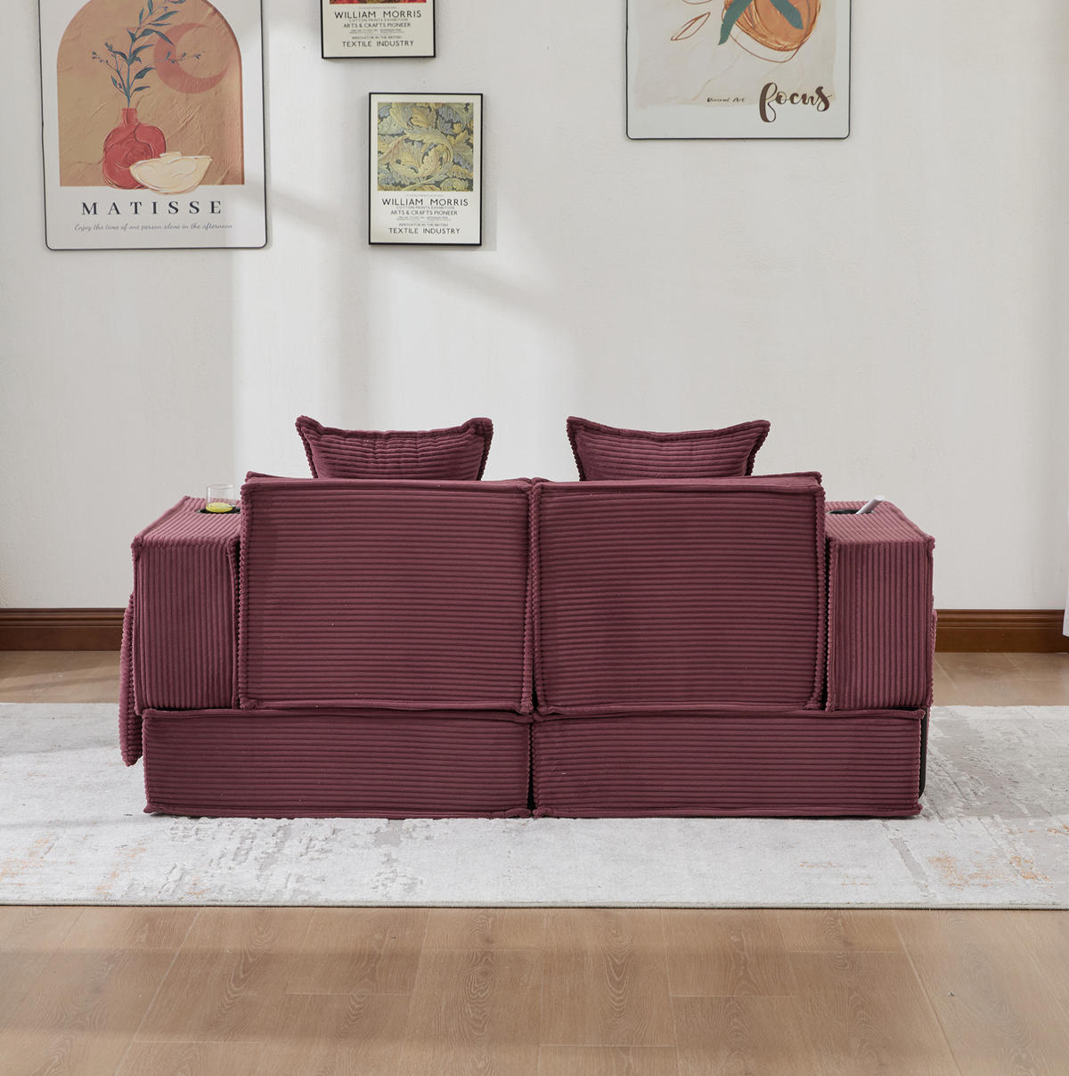 SOFA modular mit Seitentaschen 162 x 78 x 66 cm Cord Weinrot - Rot, Kunststoff (78/66/162cm) - Meubliv