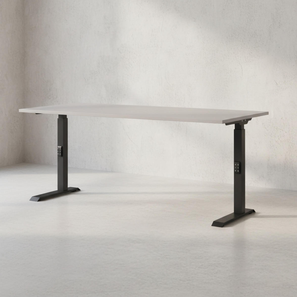 SCHREIBTISCH höheneinstellbar "Stuttgart" 68-91cm Kaschmir/Schwarz 180x80cm, C-Fuß - Beige, Holzwerkstoff/Metall (80/180/91cm) - KADIMA DESIGN