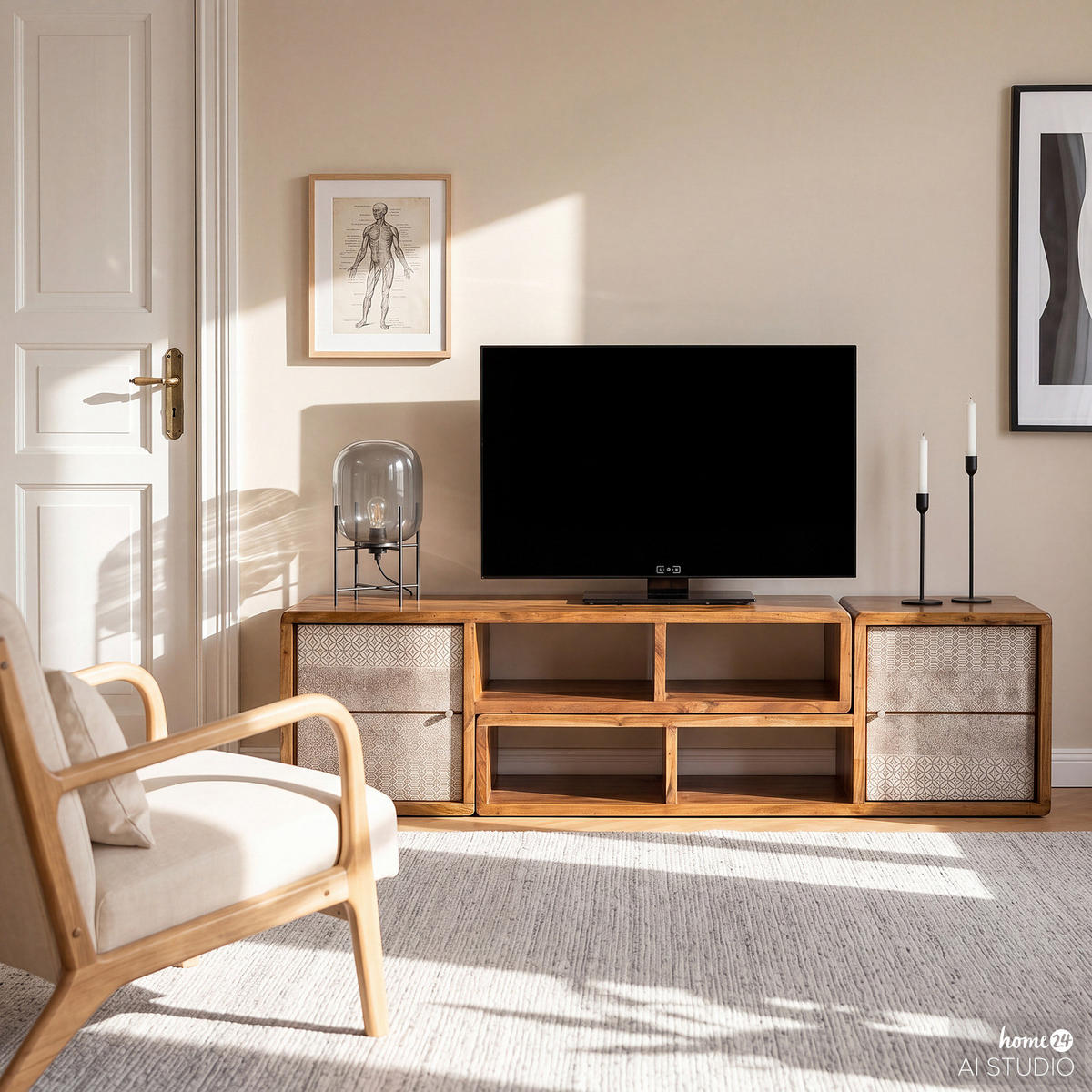 TV-LOWBOARD - Akazie massiv - Akaziefarben, Holz/Metall (174/45/40cm) - home24