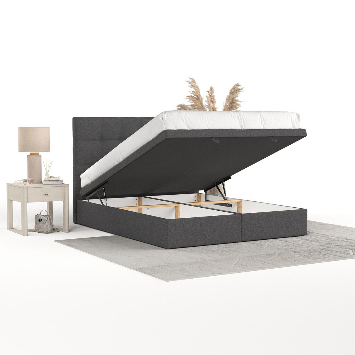 POLSTERBETT Guam mit Stauraum 140/200 cm Anthrazit im Megan Stoff - Anthrazit/Schwarz, Holz/Holzwerkstoff (140/200cm) - AltaBeds