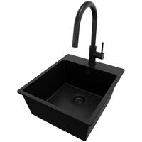 GRANITSPÜLE Riga, 2-er set Alles Schwarz 43/50 cm 1 Becken + Küchenarmatur 40/20 cm + Ablauf-Set ab 45er Unterschrank - Schwarz, Kunststoff (43/20/50cm) - Primagran