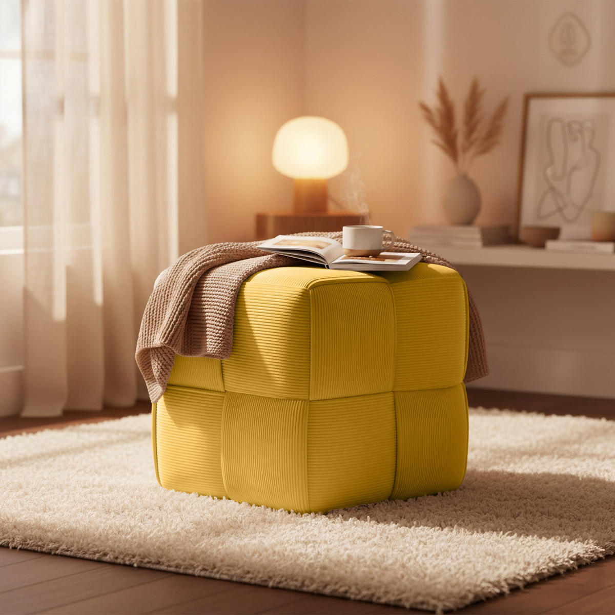 SITZWÜRFEL eckig 40/40/40 cm Cord Gelb - Gelb, Kunststoff/Textil (40/40/40cm) - CLP