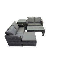 GARTENSOFA SET mit HOCKER COUCHTISCH Polyrattan 5-Sitzer - Dunkelgrau/Grau, Glas/Kunststoff - Fimous