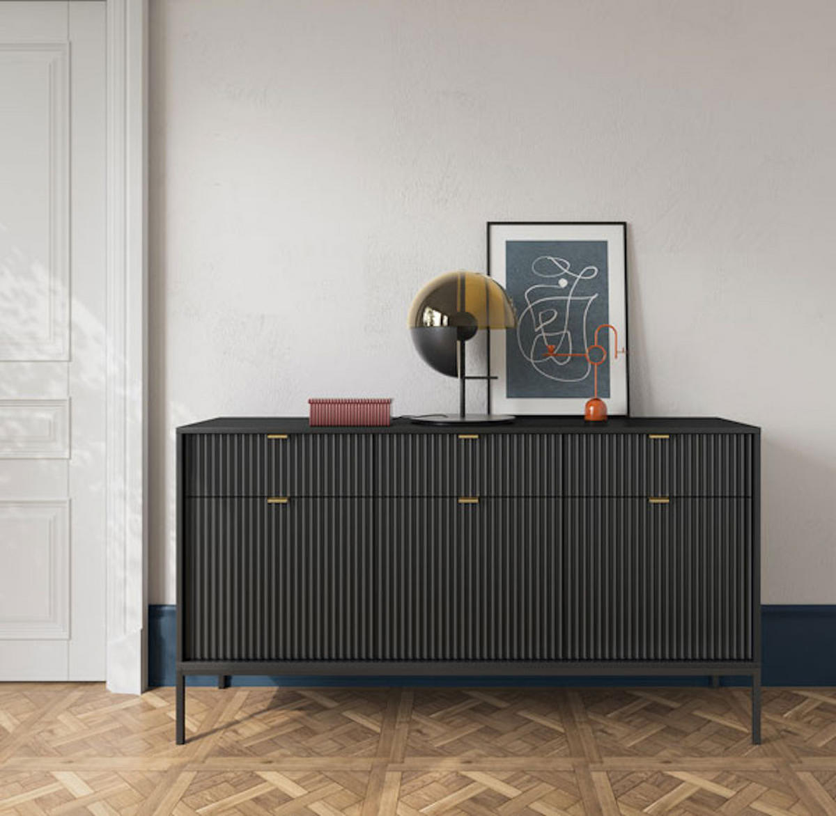 SIDEBOARD Nova schwarz 154 / 39 / 83cm - Goldfarben/Schwarz, Holzwerkstoff/Metall (154/83/39cm) - Feldmann-Wohnen