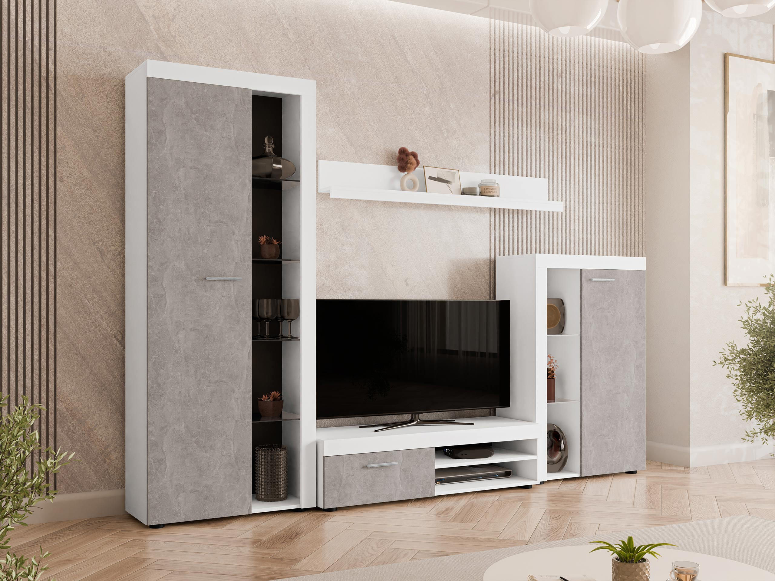 Thumbnail - Mirjan24 Wohnwand, Weiß, Grau, Holzwerkstoff, Rechteckig,Rechteckig, 270x190x43 cm, Wohnzimmer, Wohnwände, Anbauwände