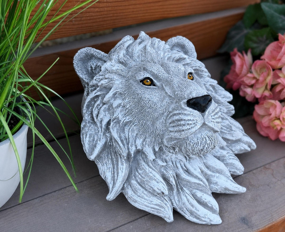WANDRELIEF Löwenkopf aus Steinguss frostfest wetterfest - Grau, Stein (21/8/21cm) - stoneandstyle