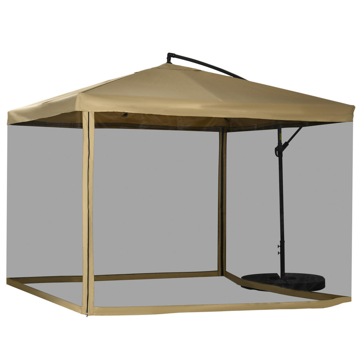 AMPELSCHIRM DE-05691 Mit Moskitonetz & Handkurbel Weiß/Schwarz - Beige, Metall (295/295cm) - ComfortXL