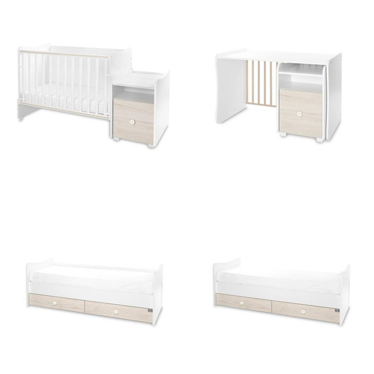 BABYBETT Trend Plus hellbraun 110 x 62 cm, 70 x 160 cm, Schaukelfunktion, Kommode, Schubladen - Braun, Holzwerkstoff (62/110cm) - Lorelli