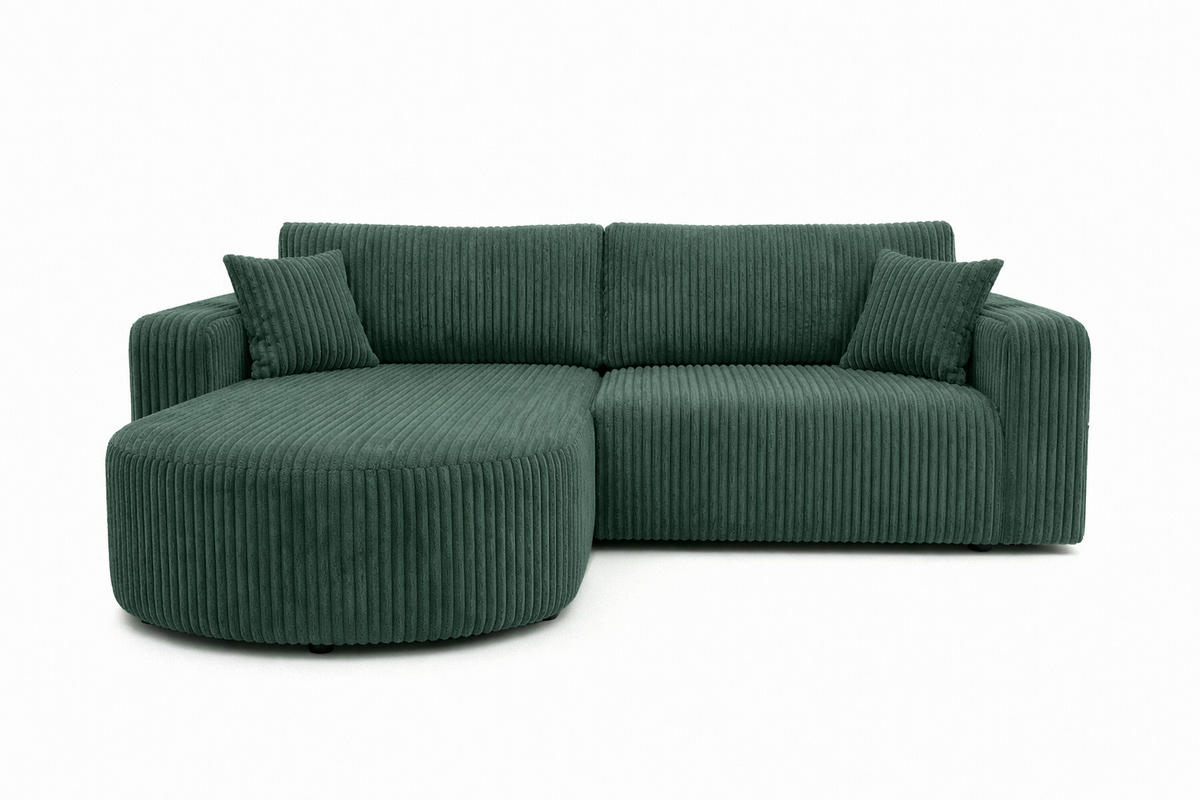 ECKSOFA Mit Schlaffunktion, Cordstoff Tilia, Grün, Links, ROUND ONE - Grün, Holz (244/175cm) - Kaiser Möbel