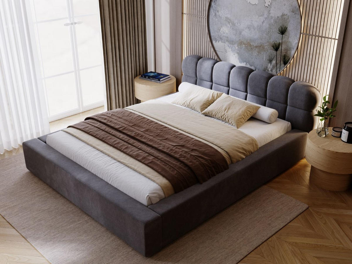 POLSTERBETT Plaza 160x200 Dunkelgrau - Dunkelgrau/Naturfarben, Holz/Kunststoff (160/200cm) - Graingold