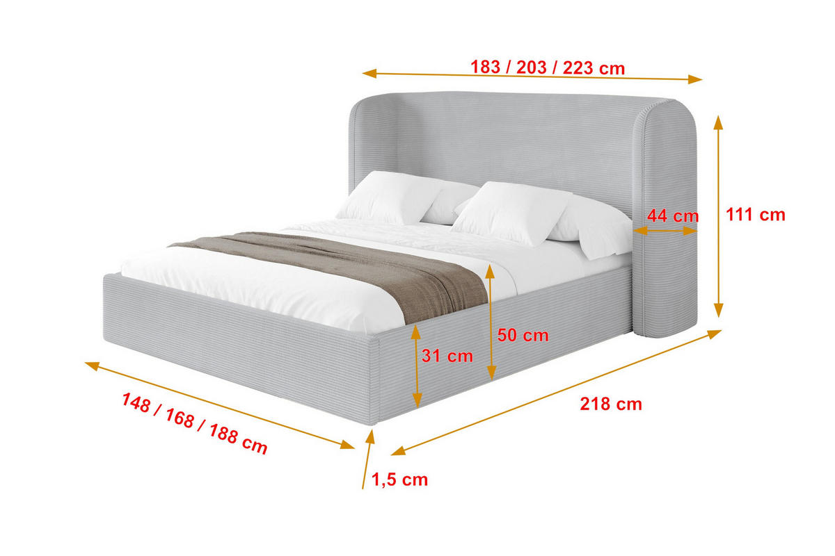 POLSTERBETT mit Bettkasten und Lattenrost, Boxbett ohne Matratze - ESTI 160x200 Grau - Alufarben, Holzwerkstoff/Textil (160/200cm) - ALTDECOR