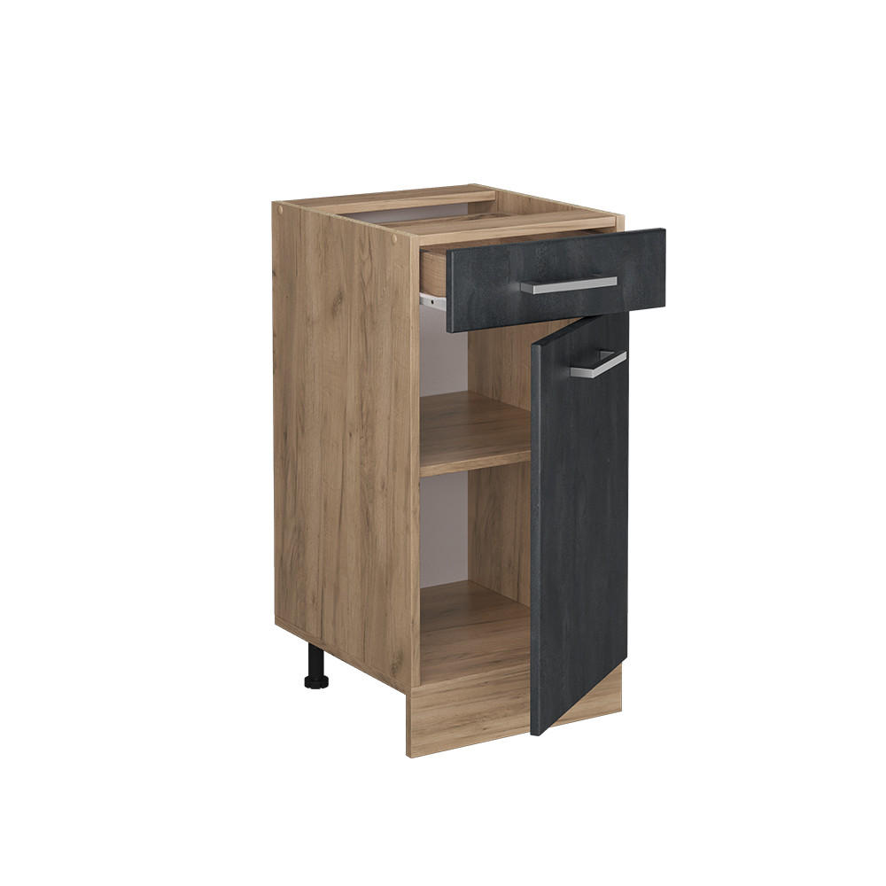 KÜCHENUNTERSCHRANK R-Line Schwarz Beton 40 cm ohne Arbeitsplatte - Honigeiche/Eiche Wotan, Holzwerkstoff (40/81.6/46cm) - Vicco