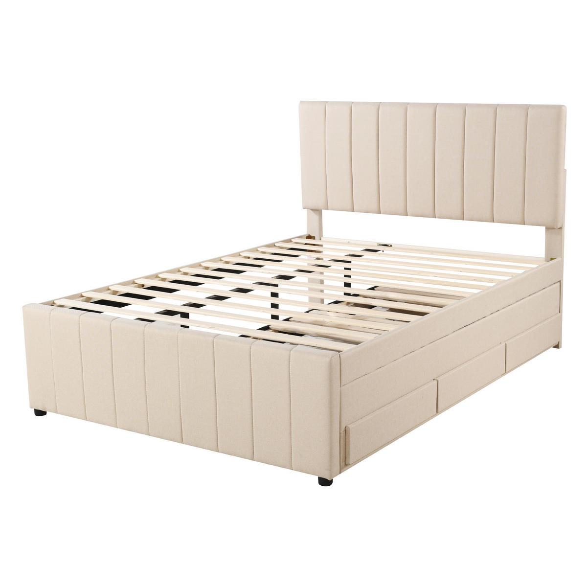 POLSTERBETT 140/200 cm Beige mit Ausziehbett und Schubladen - Beige, Textil (140/200cm) - OKWISH