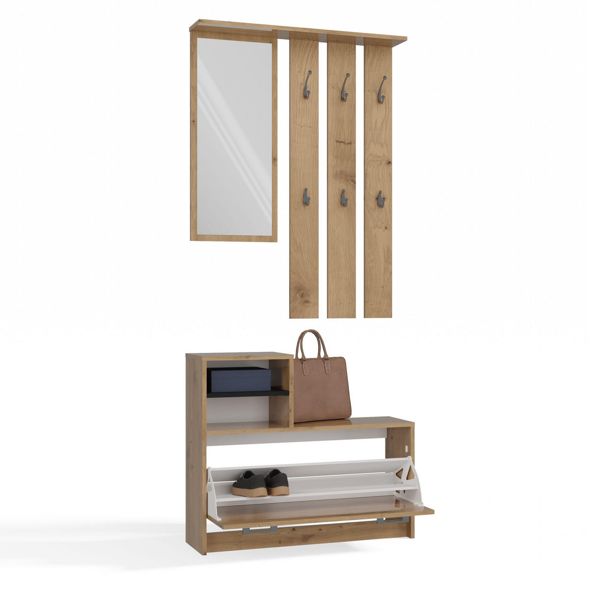 GARDEROBENSET Verena (2-teilig) - Eiche Artisan, Holzwerkstoff (85/180/24cm) - kommodly