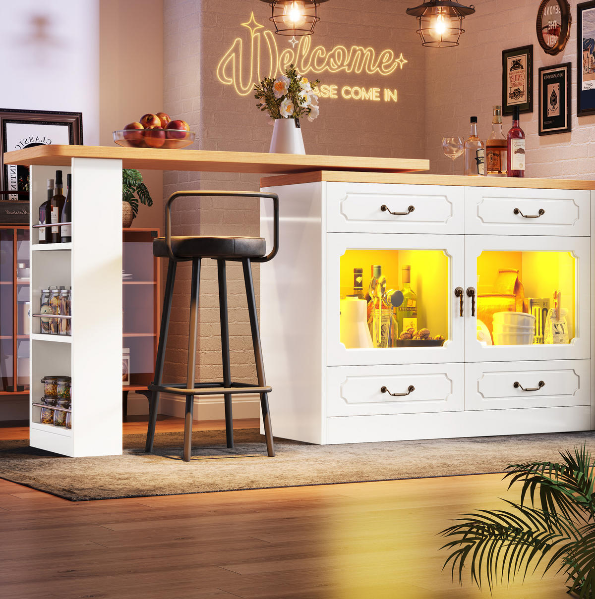 BARTISCH 135-203/39/92,8 cm mit LED und Stauraum, drehbar - Naturfarben, Holzwerkstoff (39/203/92cm) - BEAOK