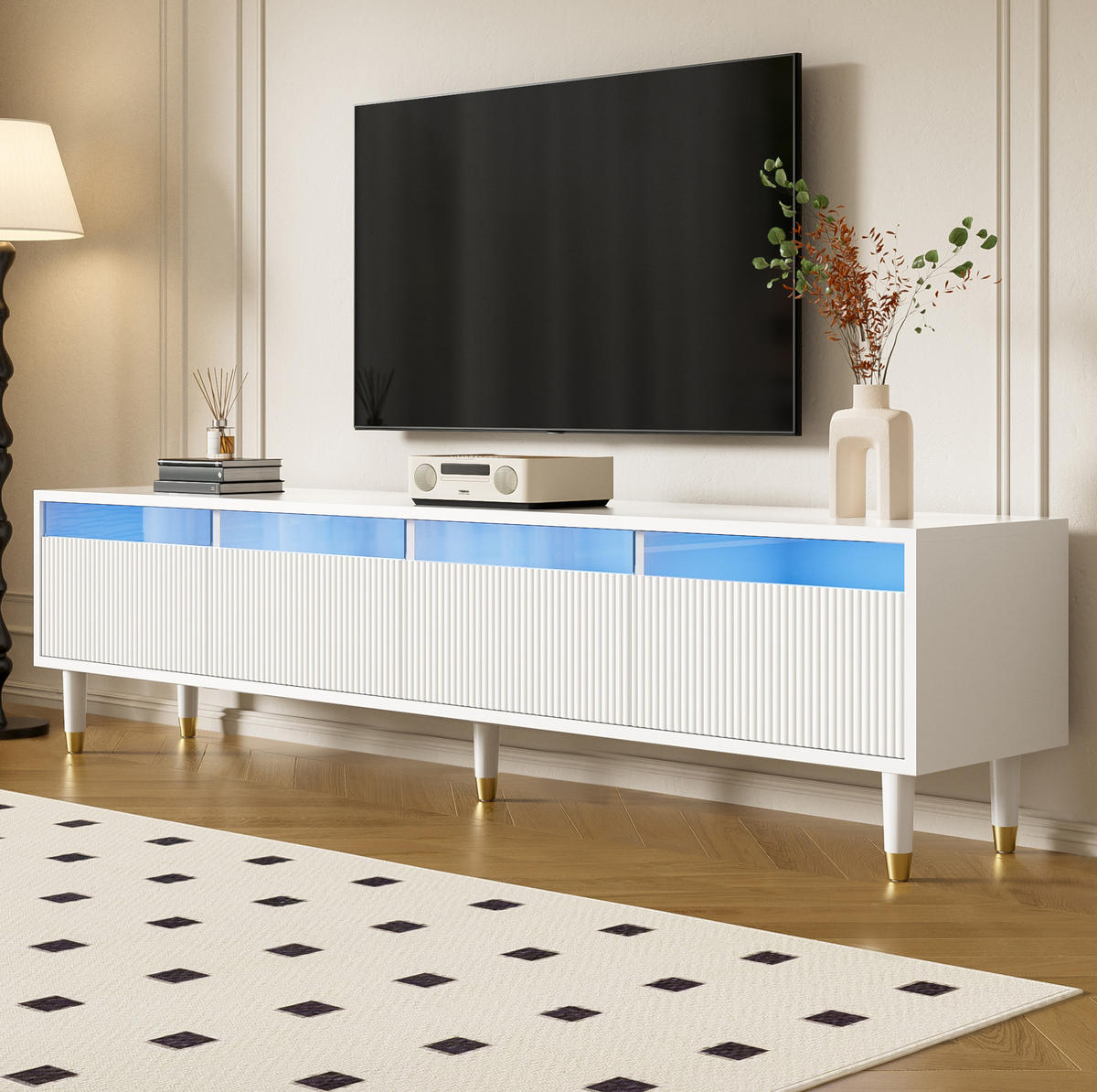 TV-SCHRANK mit 4 Schubladen 178 x 35 x 45 cm MDF Weiß - Weiß, Holzwerkstoff (35/45/178cm) - Beauniv