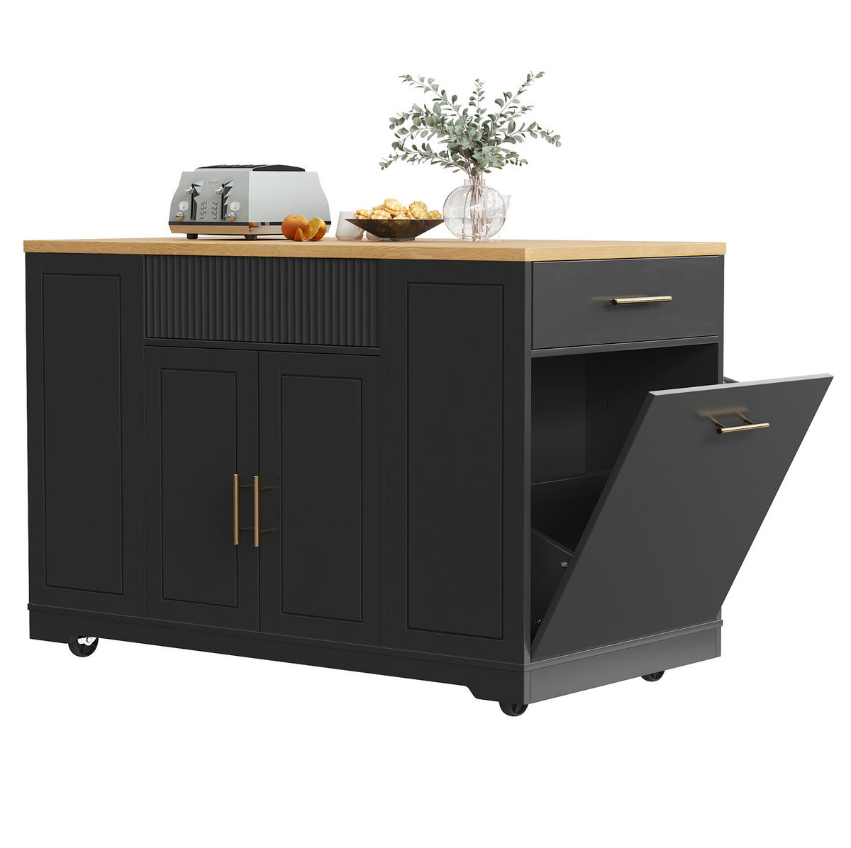 KÜCHENINSEL mit Rollen und Stauraum 120 x 50 x 92 cm Black - Schwarz, Metall (50/92/120cm) - Beauniv