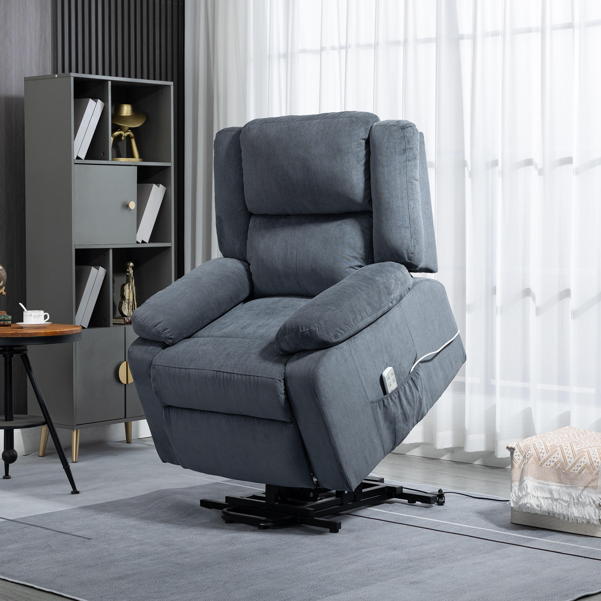 SESSEL mit Aufstehhilfe, Fernsehsessel Elektrisch, Aufstehsessel, Relaxsessel - Grau, Textil (93/105/91cm) - HOMCOM