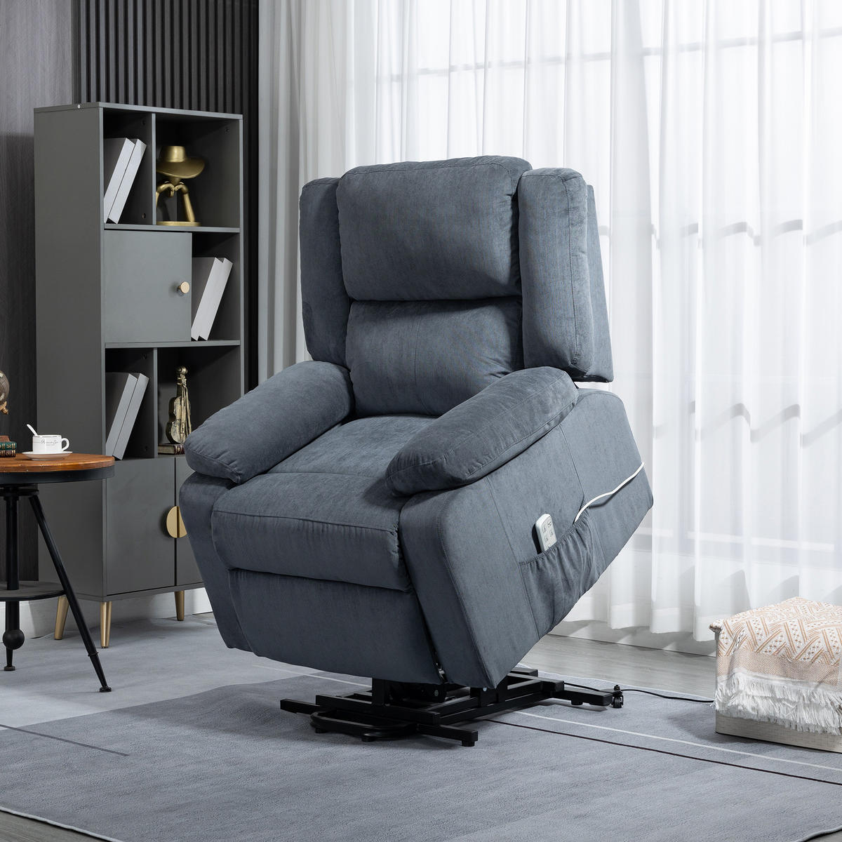 SESSEL mit Aufstehhilfe, Fernsehsessel Elektrisch, Aufstehsessel, Relaxsessel - Grau, Textil (93/105/91cm) - HOMCOM