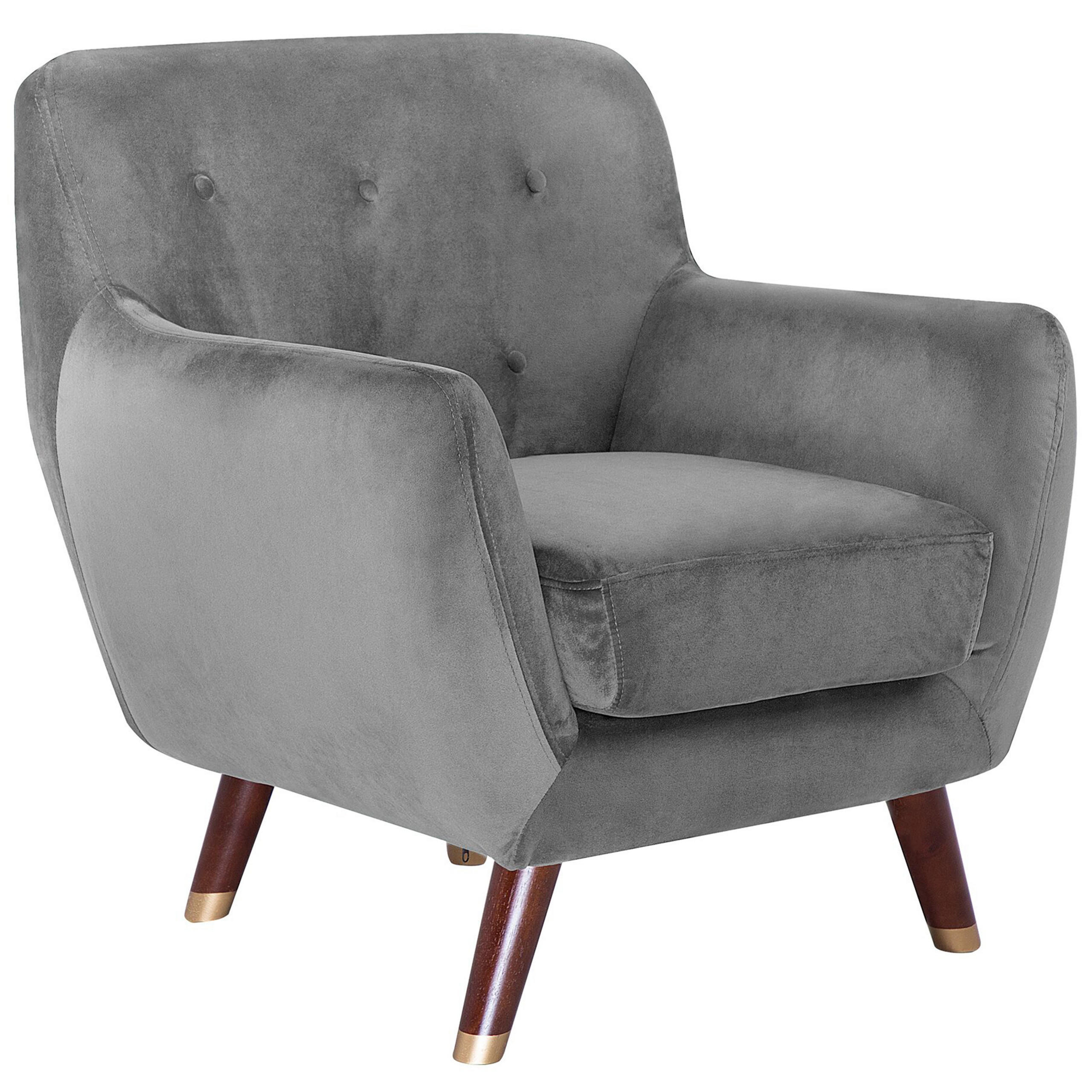 SESSEL Samtstoff grau Bodo - Dunkelbraun/Goldfarben, Textil (80/84/81cm) - Beliani