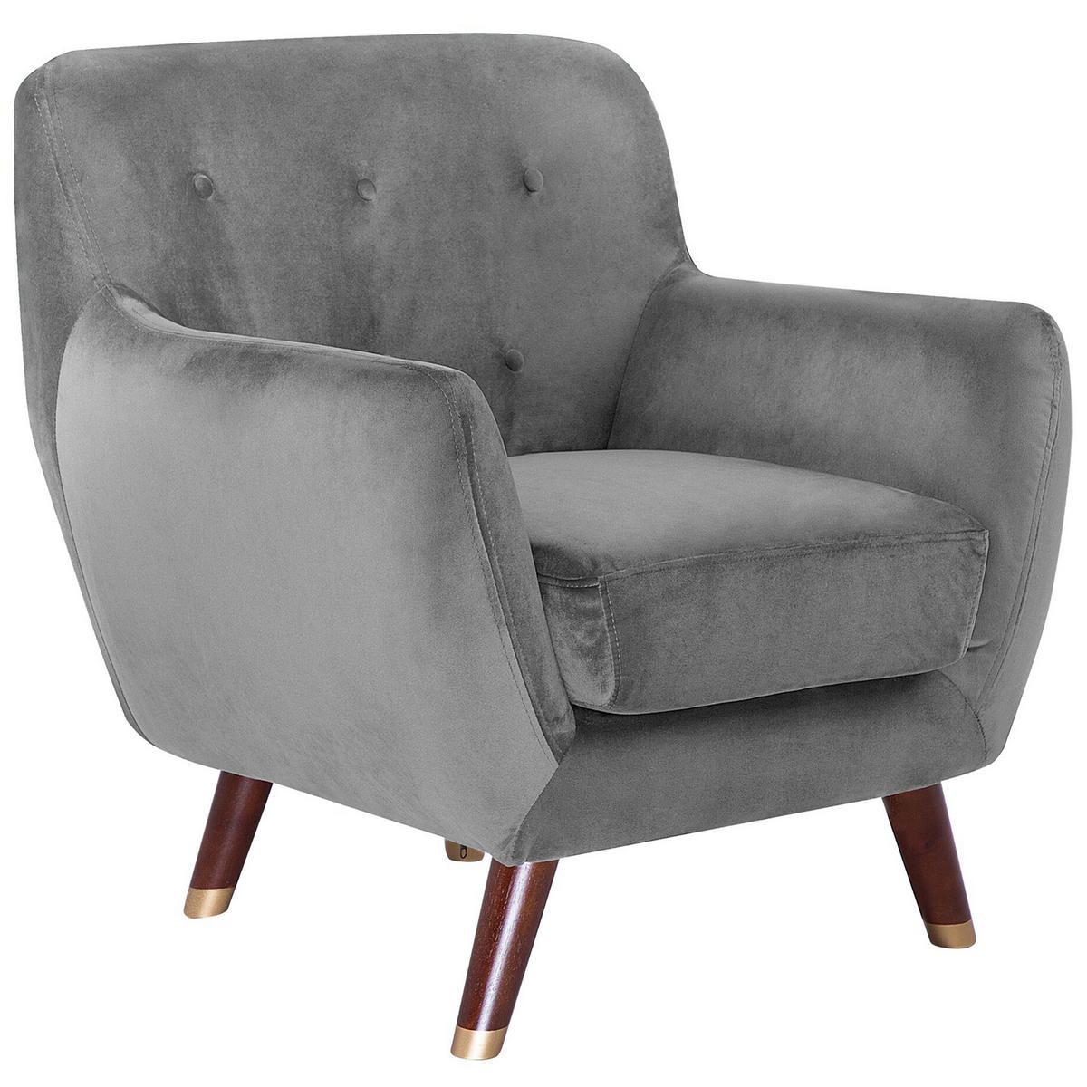 SESSEL Samtstoff grau Bodo - Dunkelbraun/Goldfarben, Textil (80/84/81cm) - Beliani