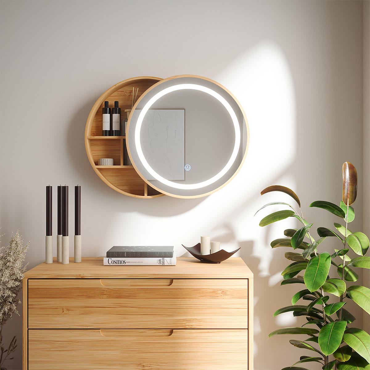 KOUPELNOVÁ ZRCADLOVÁ SKŘÍŇKA Silva Bambus 50 x 50 cm s 5 úložnými prostory - zelená barva, sklo (50/50/13cm) - Vicco