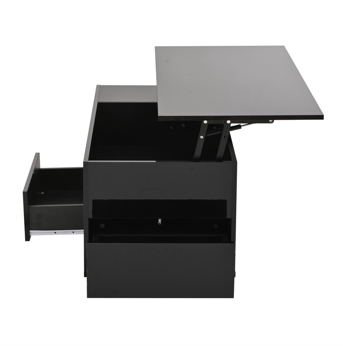 COUCHTISCH 100/50/45 cm höhenverstellbar mit LED, 2 Schubladen, 2 Hockern und Stauraum aus Spanplatte, Schwarz - Schwarz, Holzwerkstoff (100/50/45cm) - Redom