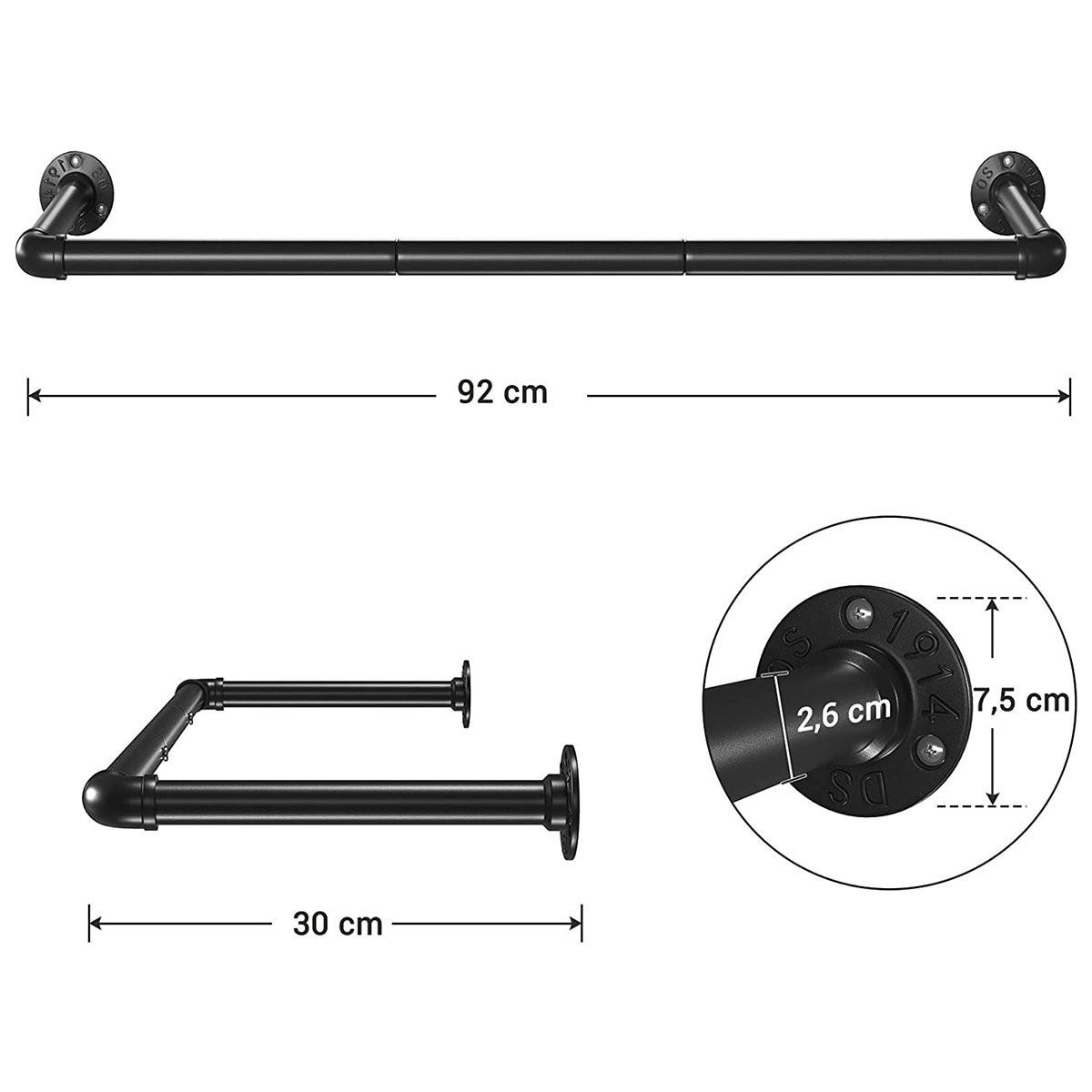 KLEIDERSTANGE 2-er Set - L92 x T30 cm - Schwarz, Metall (30/2.6/92cm) - Calicosy