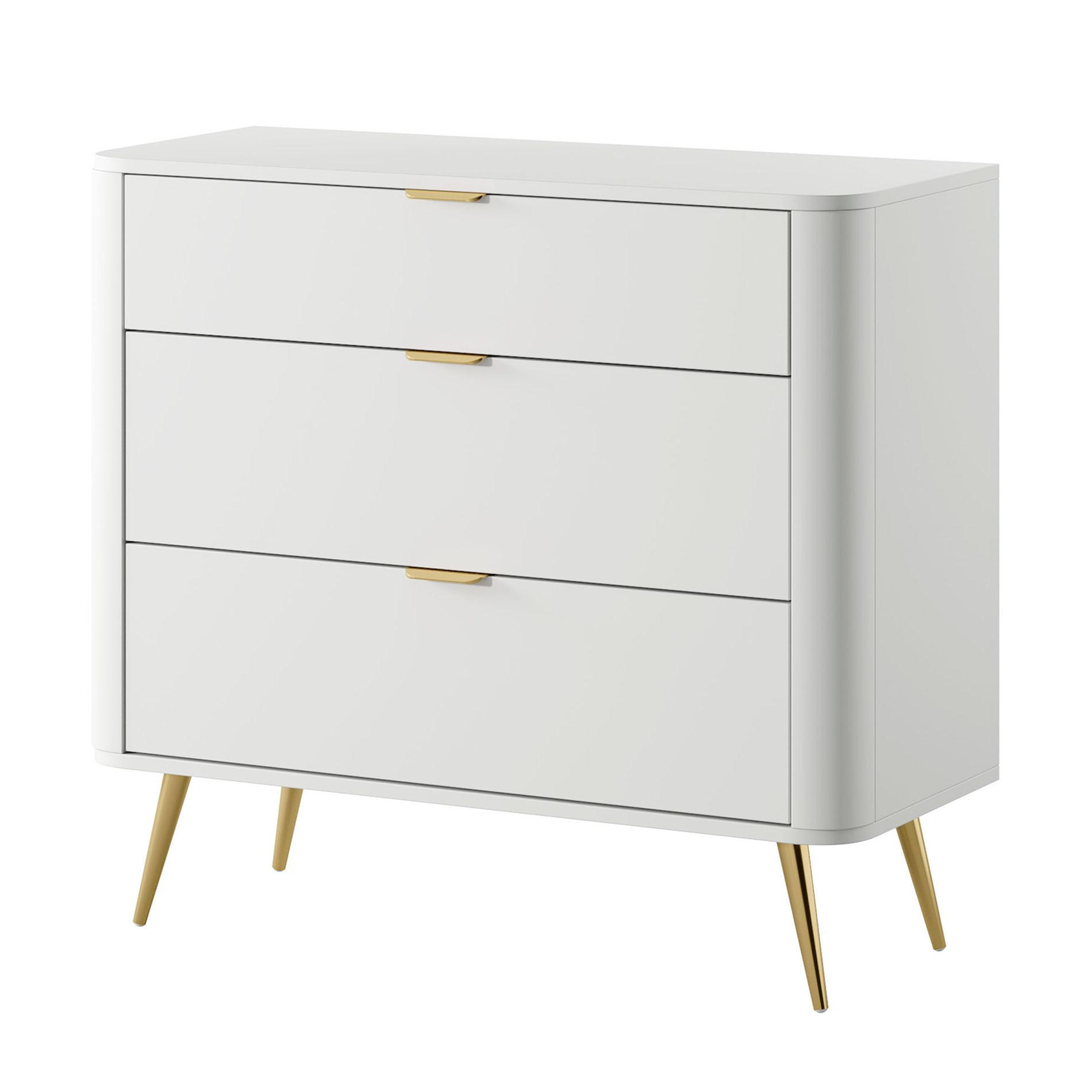 KOMMODE Oval Weiß 92 cm - Goldfarben/Weiß, Holzwerkstoff/Metall (92.4/83.6/38cm) - Selsey
