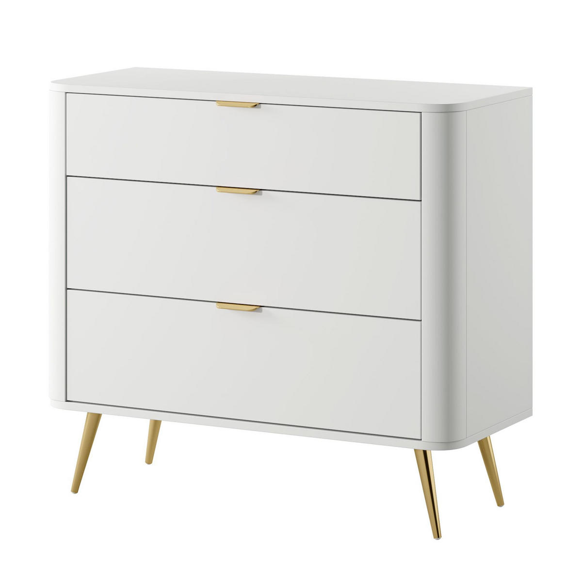 KOMMODE Oval Weiß 92 cm - Goldfarben/Weiß, Holzwerkstoff/Metall (92.4/83.6/38cm) - Selsey