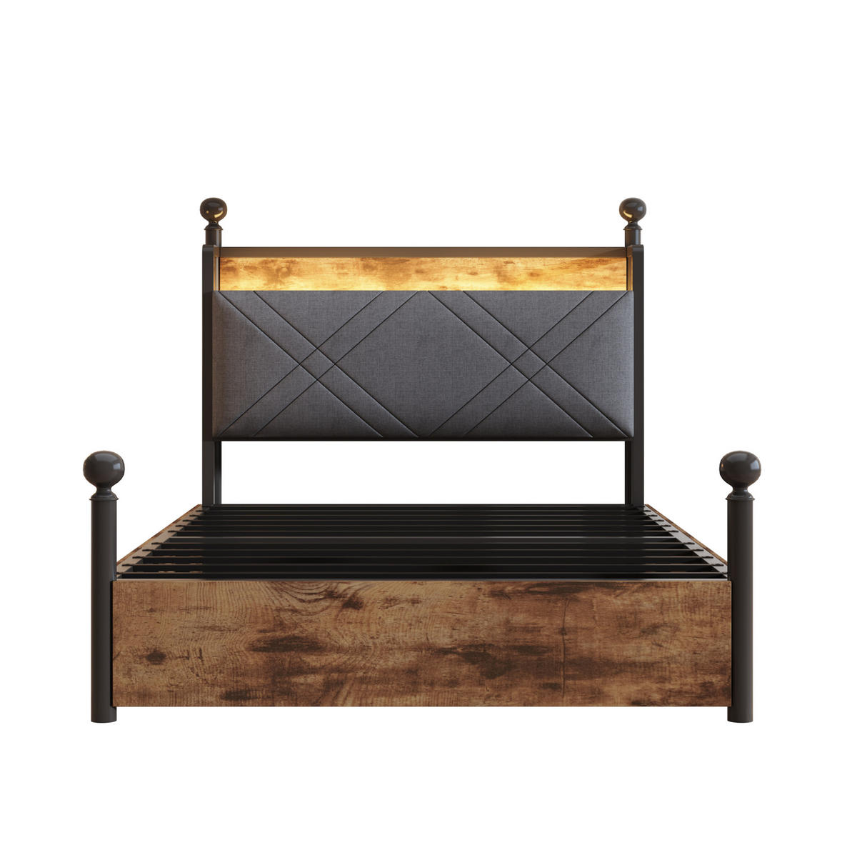 KOVOVÁ postel 90/190 cm s odnímatelným baldachýnem, LED osvětlením, USB a USB-C porty a úložným prostorem, Černá - černá, kov (90/190cm) - Redom