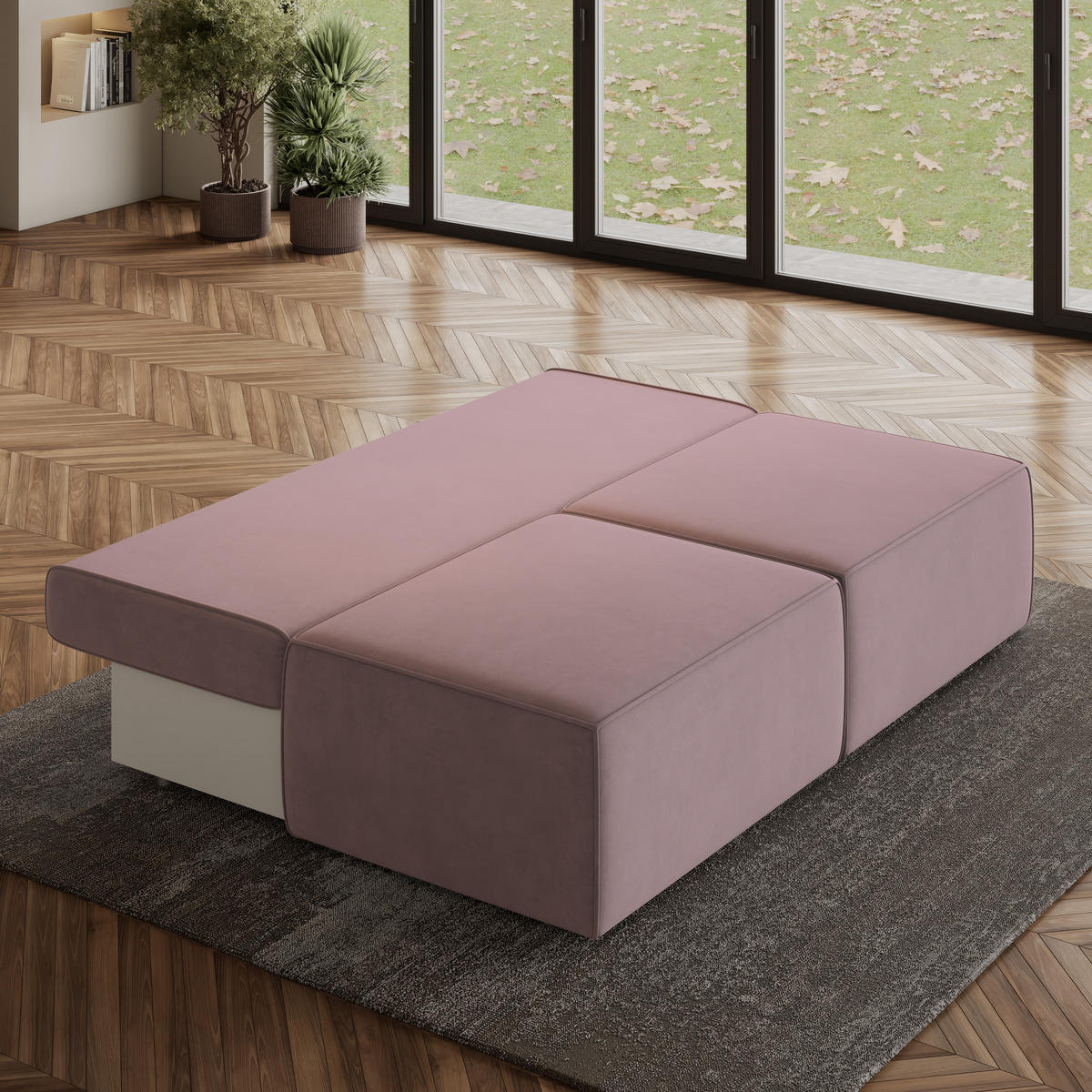 ECKSOFA VARNA M Lila Velours-Stoff mit Schlaffunktion - Lila, Holz (196/158cm) - MASSENO