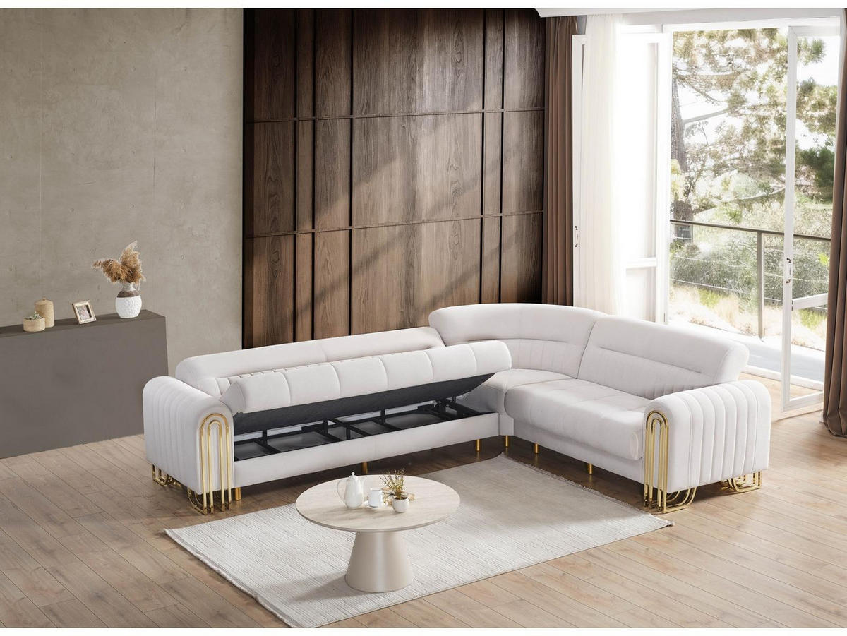 ECKSCHLAFSOFA Multan Creme - Langer Schenkel Links - Creme, Holzwerkstoff/Metall (310/245cm)