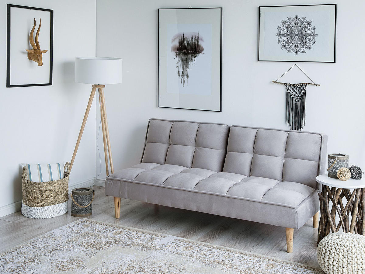 3-SITZER-SCHLAFSOFA Polyester Grau Siljan - Hellgrau, Textil (177/80/80cm) - Beliani