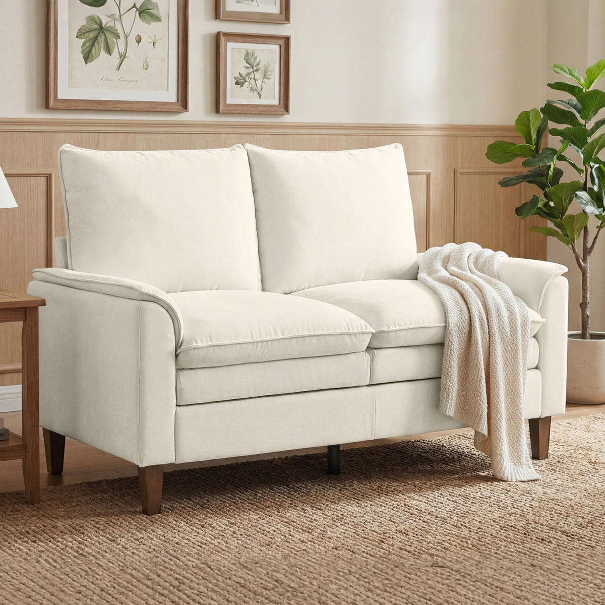 2-SITZER-SOFA DE-06580 mit doppellagiger Polsterung & Federkissen Creme - Creme, Textil/Metall (146/95/84cm) - ComfortXL
