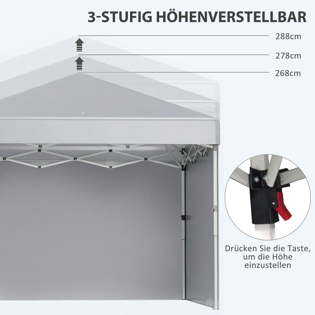 FALTPAVILLON, Stahl, Oxfordstoff, Hellgrau - Hellgrau, Metall (297/288/297cm) - Outsunny